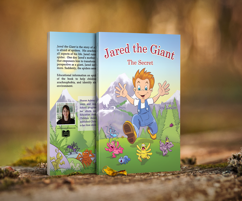 Picture of Jared the Giant book with a little boy running, spiders flea before him.